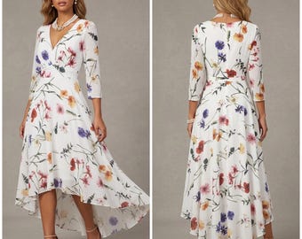 Vestido largo asimétrico blanco con estampado floral para la madre de la novia/el novio, talla 14-16, de la marca Couture Club.