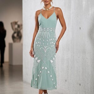 frock and frill green dress Naida Rainforest Green Embellished Maxi Dress Frock and Frill