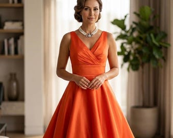 Morilee dark orange sleeveless v-neck occasion races wedding midi dress 12
