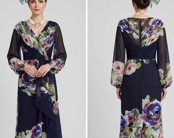 Exquisite Adrianna Papell navy floral mother of the bride/groom long maxi dress 8