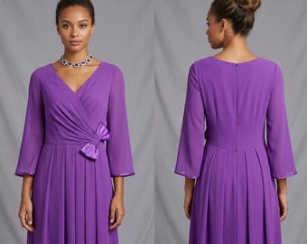 Frank Usher purple bow detail occasion wedding mother of the bride/groom over the knee dress 14