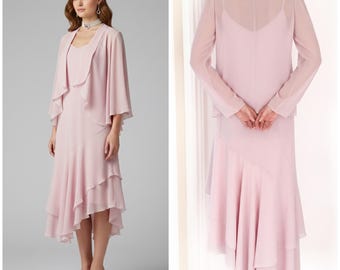 Traje asimétrico de Simon Jeffrey, color rosa pálido, para la madre de la novia, talla 14, nuevo con etiquetas.