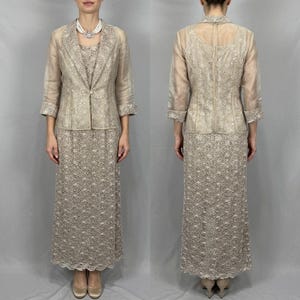 Abito lungo da madre della sposa/dello sposo in pizzo e paillettes di R&M Richard, taglia 12