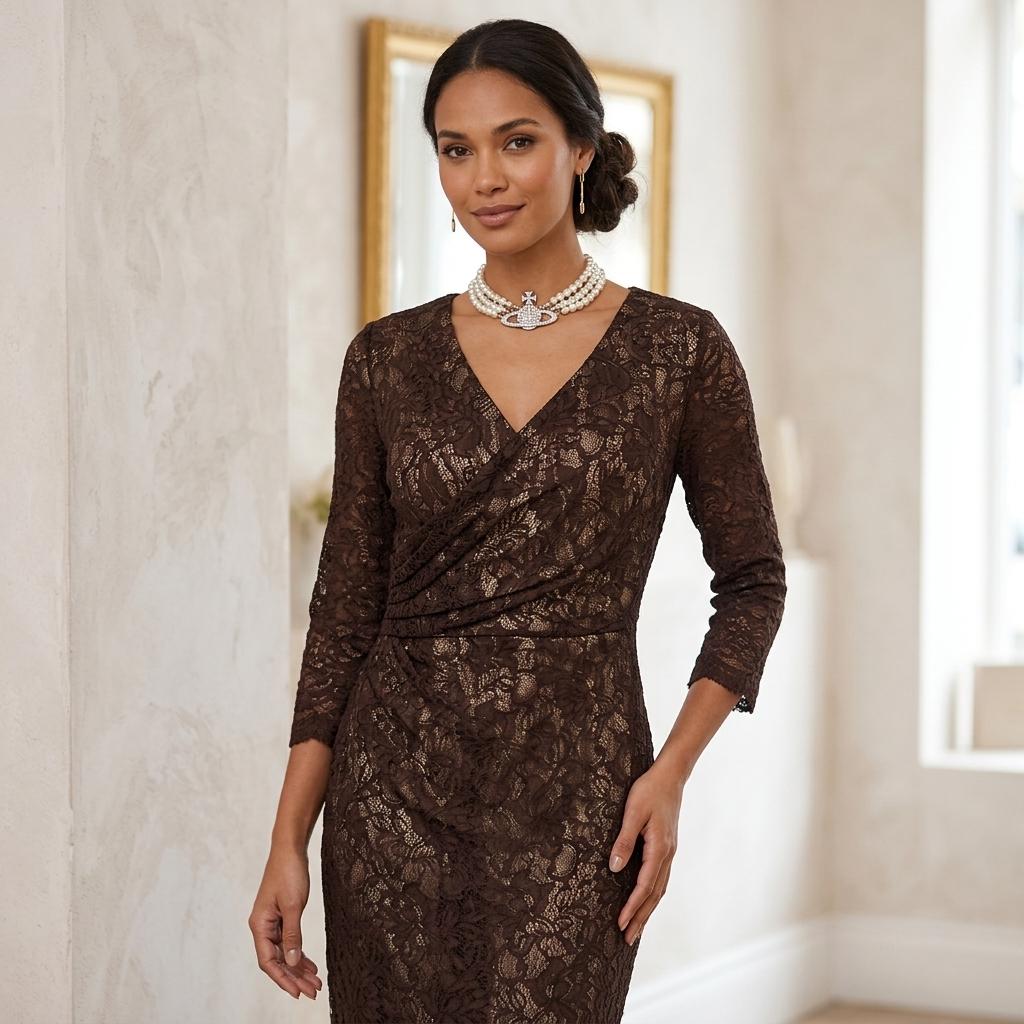 princess polly baby blue dress ASOS DESIGN lace long sleeve tie front midi dress in chocolate