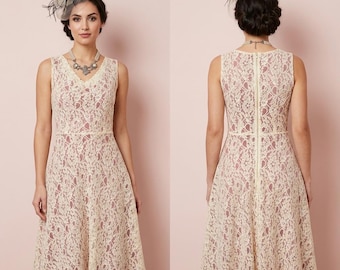 Ravishing Bhs sc cream/pink lace mother of the bride/groom a-line knee length dress 12