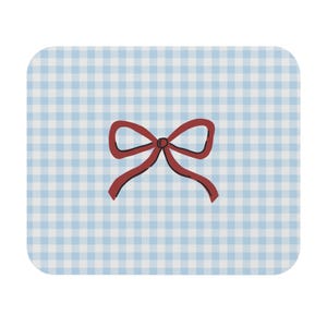 Cute Blue Gingham Bow Mouse Pad | Desk Accessory, Office Decor, Gift for Her, Home Office, Computer Accessories