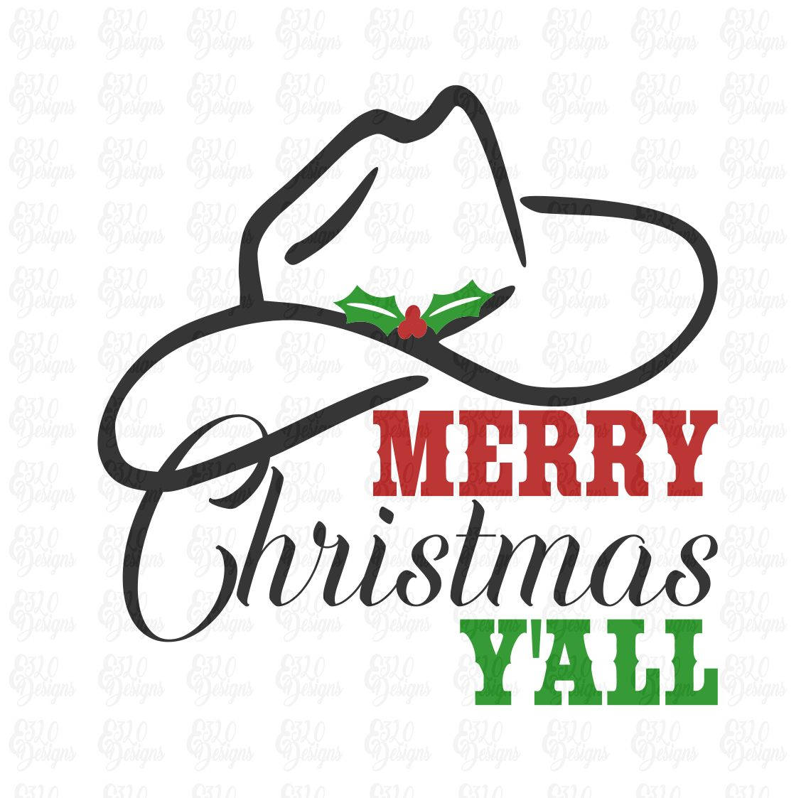 Download Merry Christmas Y'all Cowboy Hat Christmas SVG DXF File | Etsy