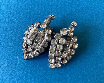 Boucles D'oreilles Vintage Clip Dorées Strass - Design Feuille, Occasion élégante