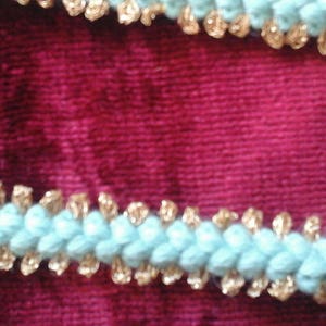 Wool and gold metal stripe measuring 1.5cm in turquoise blue and gold sold per metre image 3