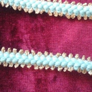 Wool and gold metal stripe measuring 1.5cm in turquoise blue and gold sold per metre image 1