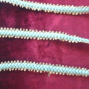Wool and gold metal stripe measuring 1.5cm in turquoise blue and gold sold per metre image 4