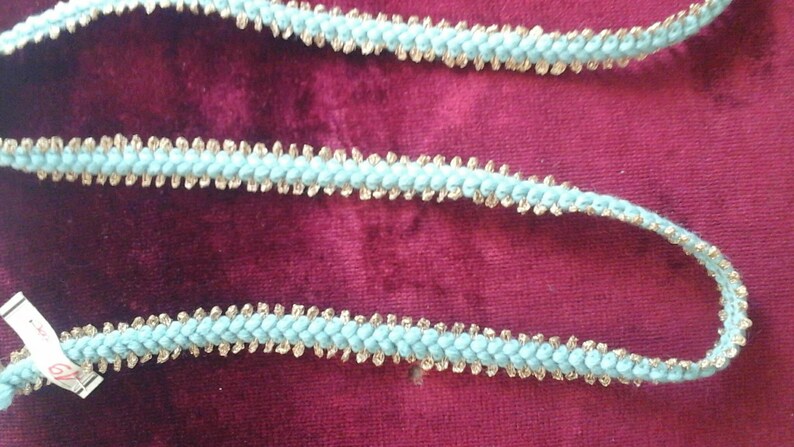 Wool and gold metal stripe measuring 1.5cm in turquoise blue and gold sold per metre image 4