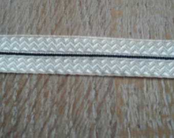 Military braid like double woven lizard 1.8 cm wide in cotton and silver white silk with black stripe.