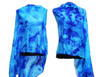 Blue azure silk scarf hand dyed electric blue evening wrap shawl batik scarf azure blue hand dyed natural silk shawl shibori scarf