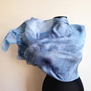 Light blue gray hand dyed silk scarf, light blue neckerchief women, batik silk shawl, tie dye summer silk scarf, handmade shibori scarf
