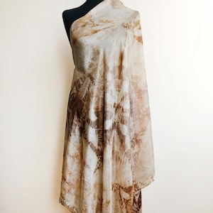 Beige brown batik silk scarf hand dyed boho shawl, shibori brown pareo, luxury long wrap shawl, hand painted summer sarong
