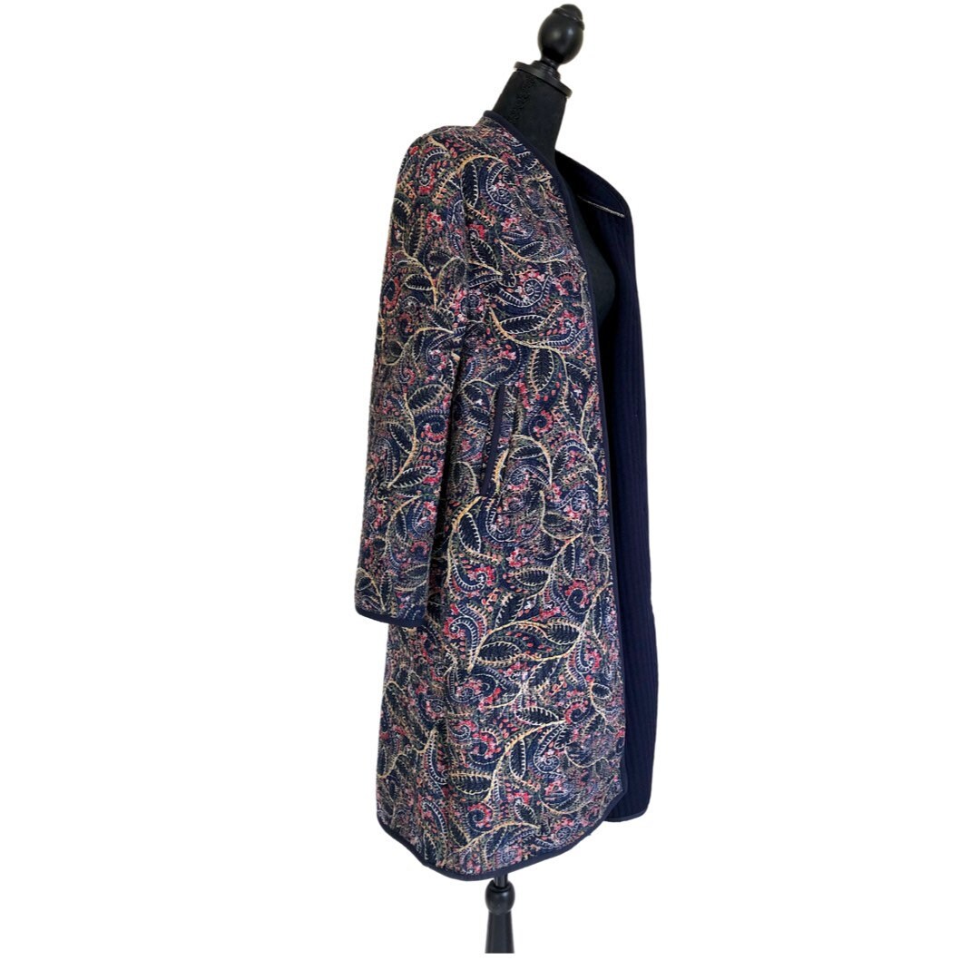 Quilted Coat Blue Cotton Duster Coat Long Quilted Jacket Etsy
