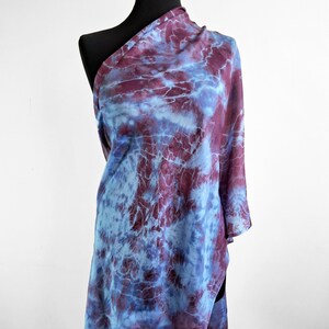 Bufanda de seda teñida a mano en azul claro marsala, chal batik 100% seda natural imagen 19