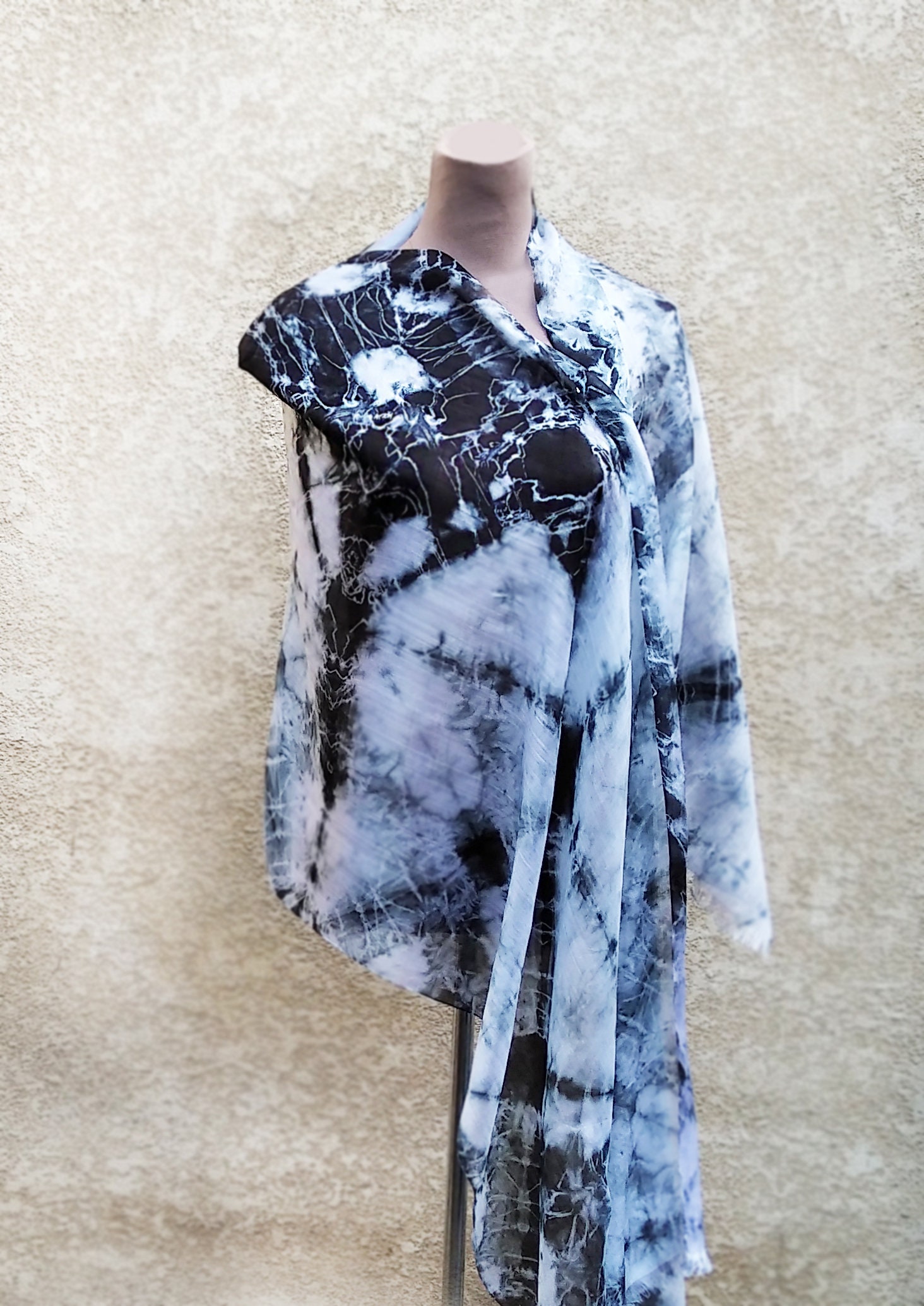 Black and White Silk Scarf Hand Painted Silk Monochrome Batik - Etsy