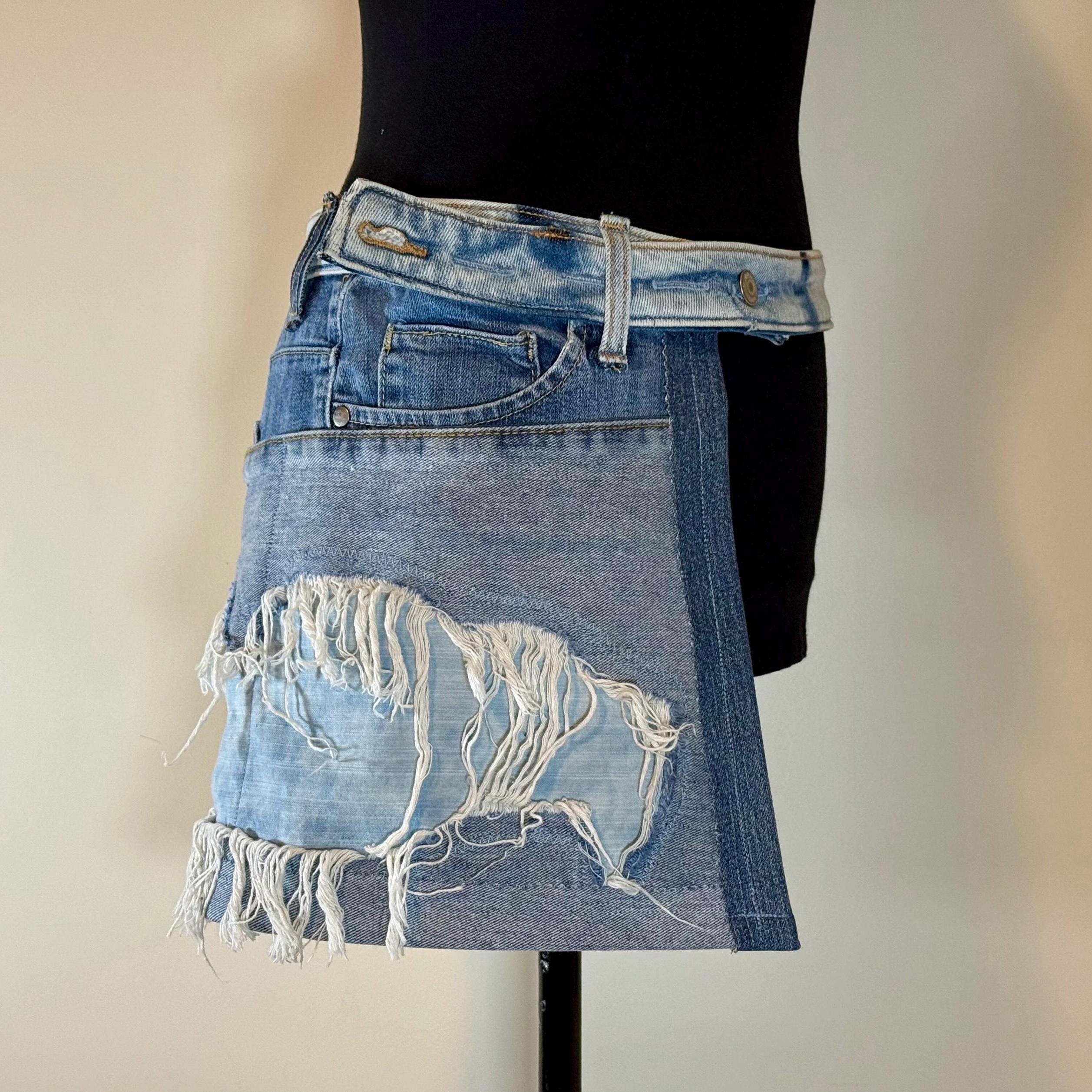 Distressed One•of•Kind Upcycled Statement Belt Upcycled Boho Denim Pocket Belt, DIY Jean Belt, Hippie Chic  main image 3
