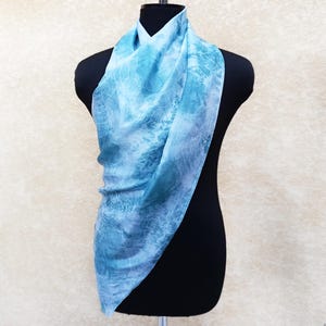 Mint green batik silk scarf hand dyed mint neckerchief women, soft green batik scarf, shibori small summer scarf, handmade light green scarf
