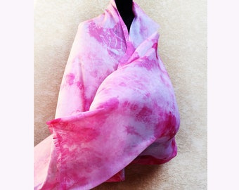 Pink large silk shawl, hand dyed shibori pink scarf, soft pink batik scarf, light pink wedding scarf, bridal cover up gift for her