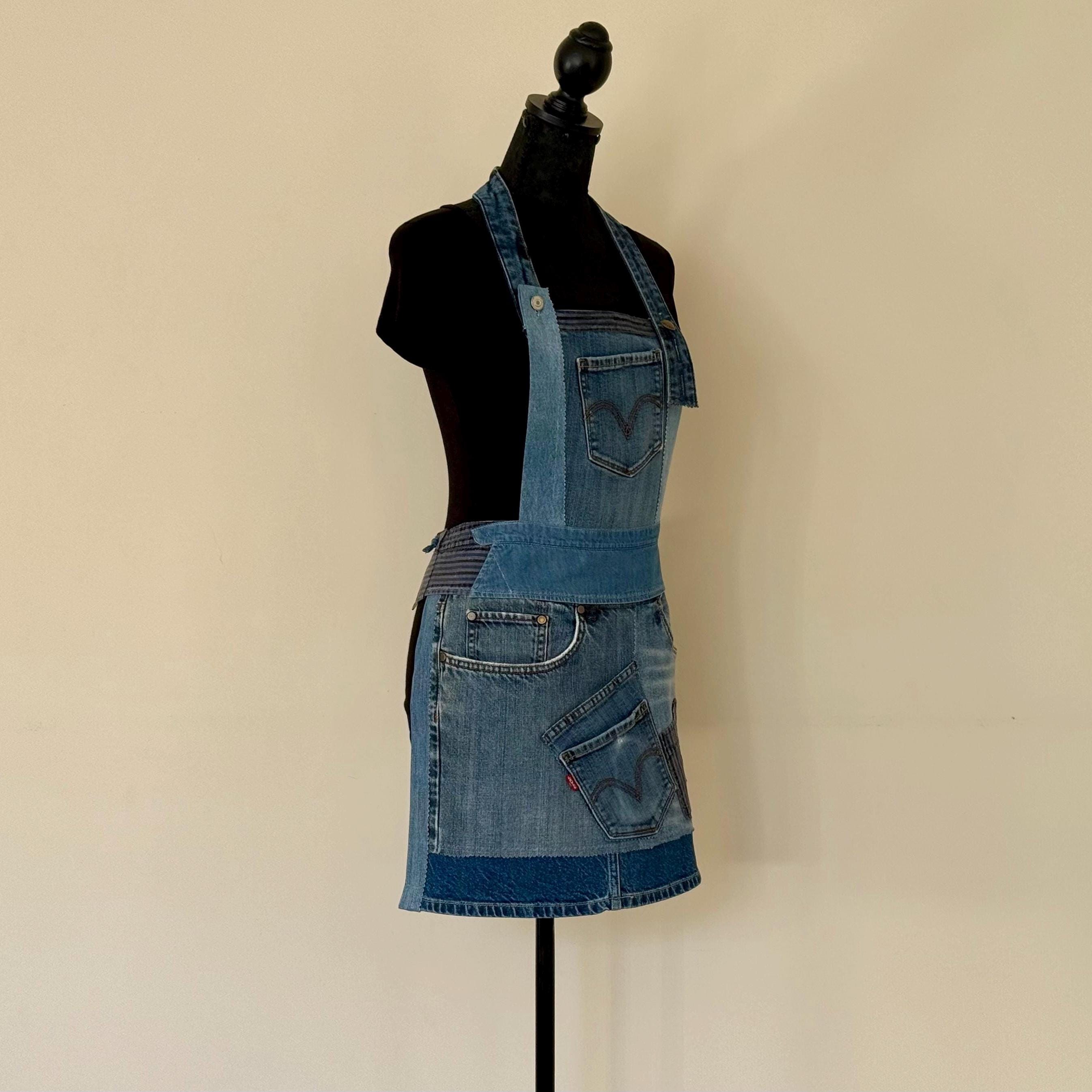 Upcycled Denim Apron | One-of-a-kind Patchwork With Adjustable Fit - Etsy
