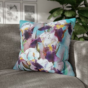 Irises Pillow Cover Purple Iris Flowers Original Art Pillowcase Floral Pastel Decorative Pillow Art Gift zdjęcie 10