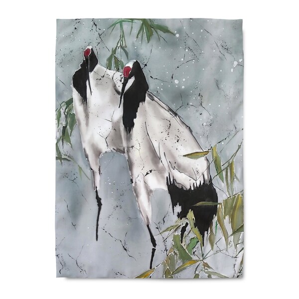 Housse de couette Grues Art Twin XL Gris Housse de couette Japandi Home Decor Avian Art Tapisserie Couverture de lit Cadeau Grues japonaises Art original