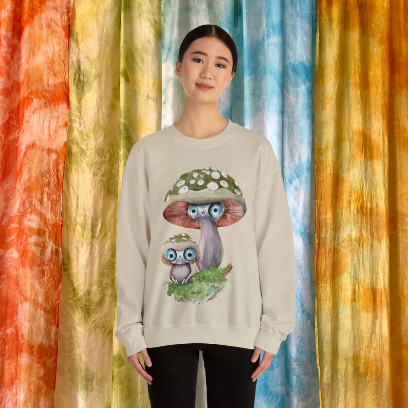 Mushroom Sweatshirt, Original Art Pullover Shirt, Cute Mushrooms Sweater Fun Uplifting Unisex