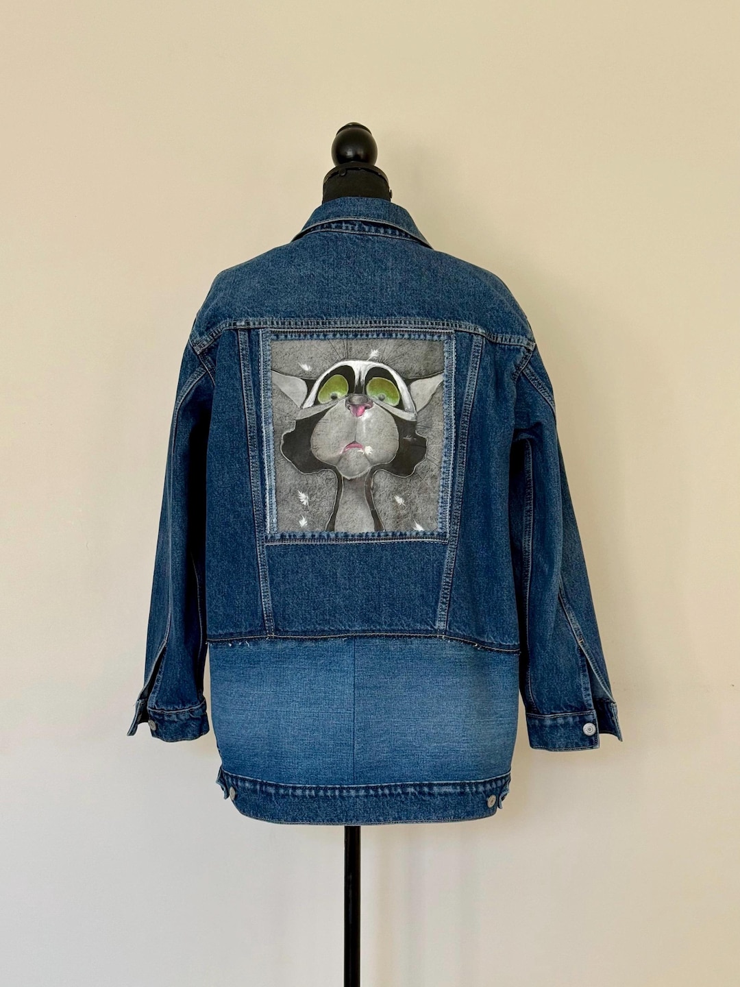 Whimsical Cat Denim Jacket • Upcycled Reworked Jean Jacket • Hand ...