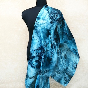Sea green batik silk scarf ocean hand painted silk scarf, evening wrap shawl, green blue hand dyed scarf, batik shibori silk scarf for women