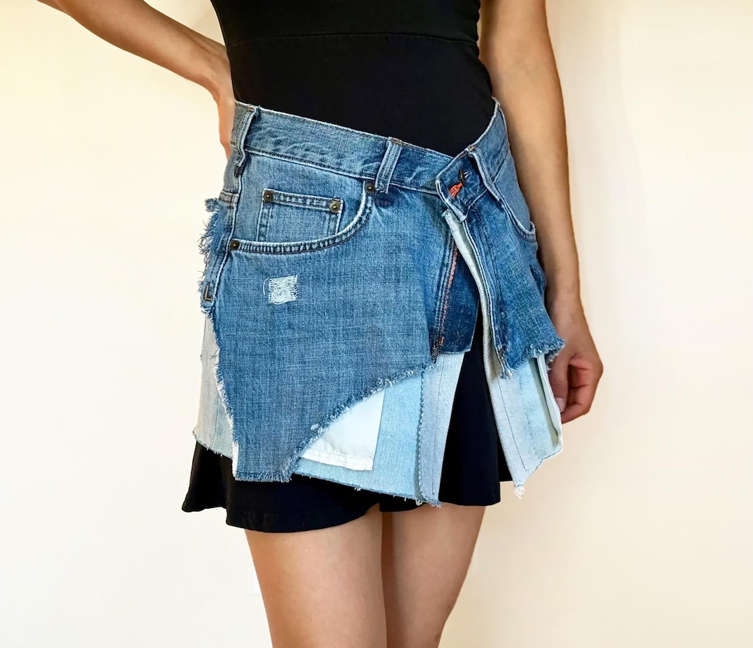 完売今季新品Ameri vintage REMAKE DENIM BELT Upcycled Denim Utility Belt Skirt – Deconstructed Jean Pocket Wrap