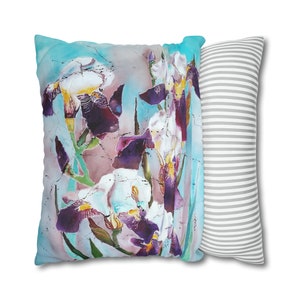 Irises Pillow Cover Purple Iris Flowers Original Art Pillowcase Floral Pastel Decorative Pillow Art Gift zdjęcie 7