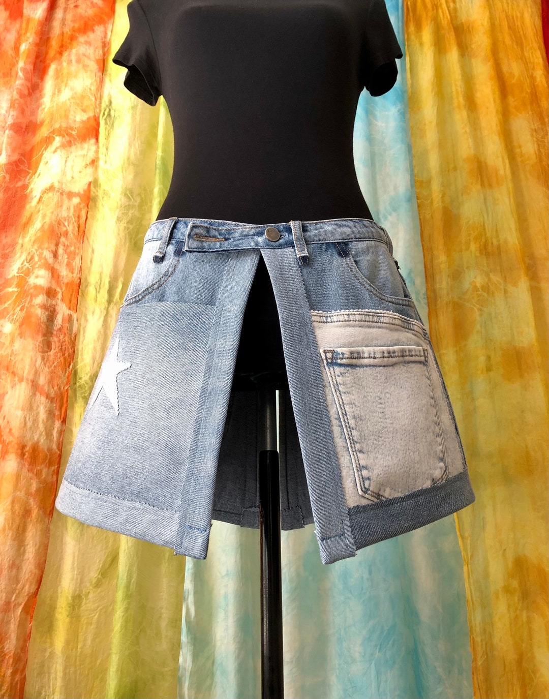 Denim Half Skirt Tool Apron, Distressed Denim Utility Belt Side Waist