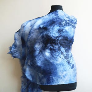 Royal blue hand dyed silk scarf batik silk shawl, evening wrap shawl, boho silk scarf, hand painted summer scarf, unique shibori scarf