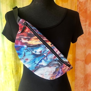 Blue Abstract Botanical Fanny Pack – Original Hosta Leaf Art Print Waist Sash Bag – Unique Nature Design Festival Belt Bag – Travel Bumbag