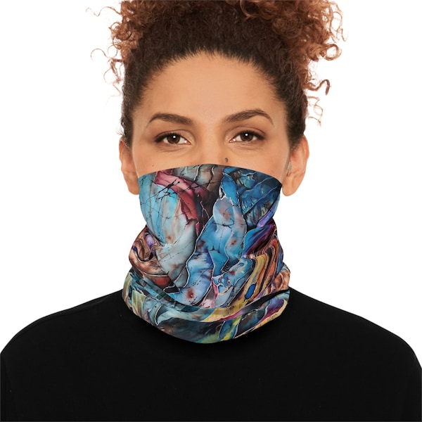 Neck Gaiter Hosta Art  UPF +50 Lightweight Unisex Blue Brown Botanical Pattern Face Covering Face Mask Headband Wristband Scarf Beanie