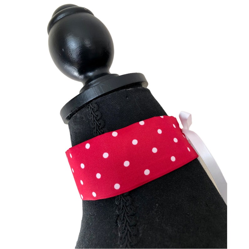 Neckband Red Polka Dot Satin Choker Collar Red White Adjustable Length Original Neck Cover