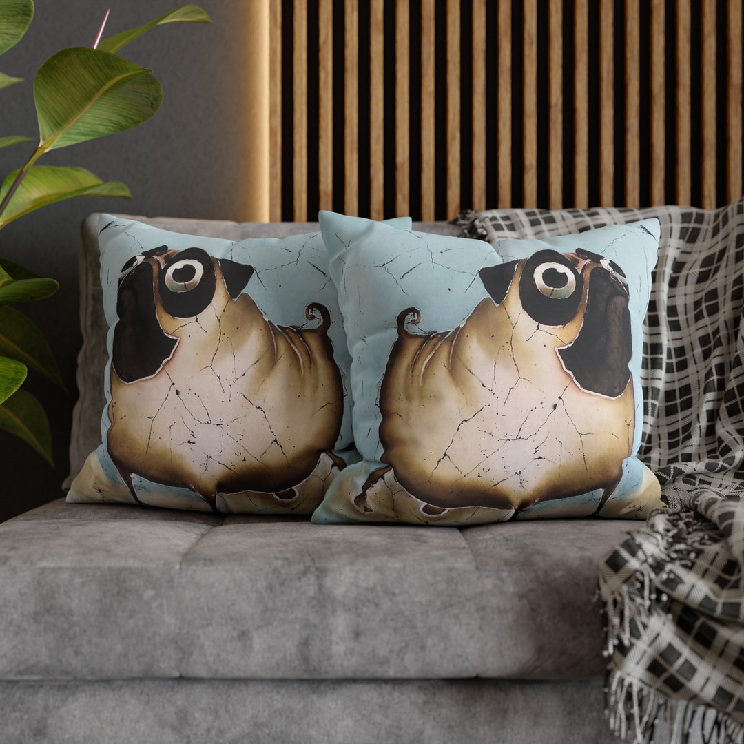 Cute Pug Pillowcase, Pug Dog Original Art Print Pillow Cover, Couch