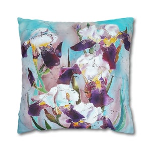 Irises Pillow Cover Purple Iris Flowers Original Art Pillowcase Floral Pastel Decorative Pillow Art Gift zdjęcie 6