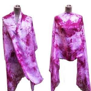 Cerise pink hand painted silk scarf, hot pink batik shawl rosebud pink silk scarf hand dyed, magenta shawl shibori summer scarf