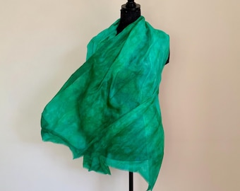 Green Hand Dyed Silk Scarf | Verdant Lagoon Emerald Teal Shawl Wrap