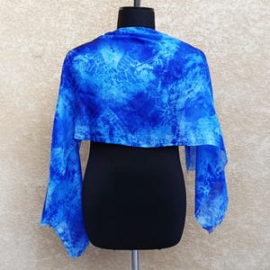 Azure blue silk scarf hand dyed batik shawl, bright blue shibori scarf, electric blue batik scarf for women, tie day neckerchief women