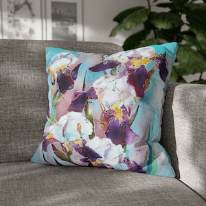 Irises Pillow Cover Purple Iris Flowers Original Art Pillowcase Floral Pastel Decorative Pillow Art Gift zdjęcie 9