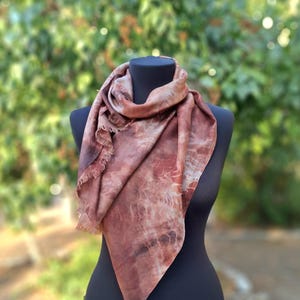 Chocolate terracotta brown silk scarf, rust hand dyed 100% Mulberry silk neckerchief women