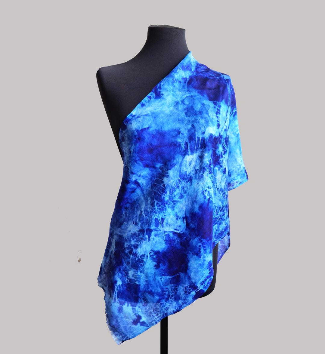 Azure and Royal Blue Hand Dyed Silk Scarf, 100% Natural Silk Batik ...