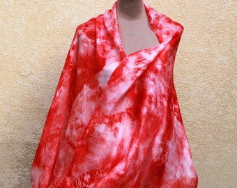 Hand dyed red silk scarf, scarlet shibori shawl, batik silk scarf, summer wrap shawl, hand painted red scarf, woman scarf gift for mom