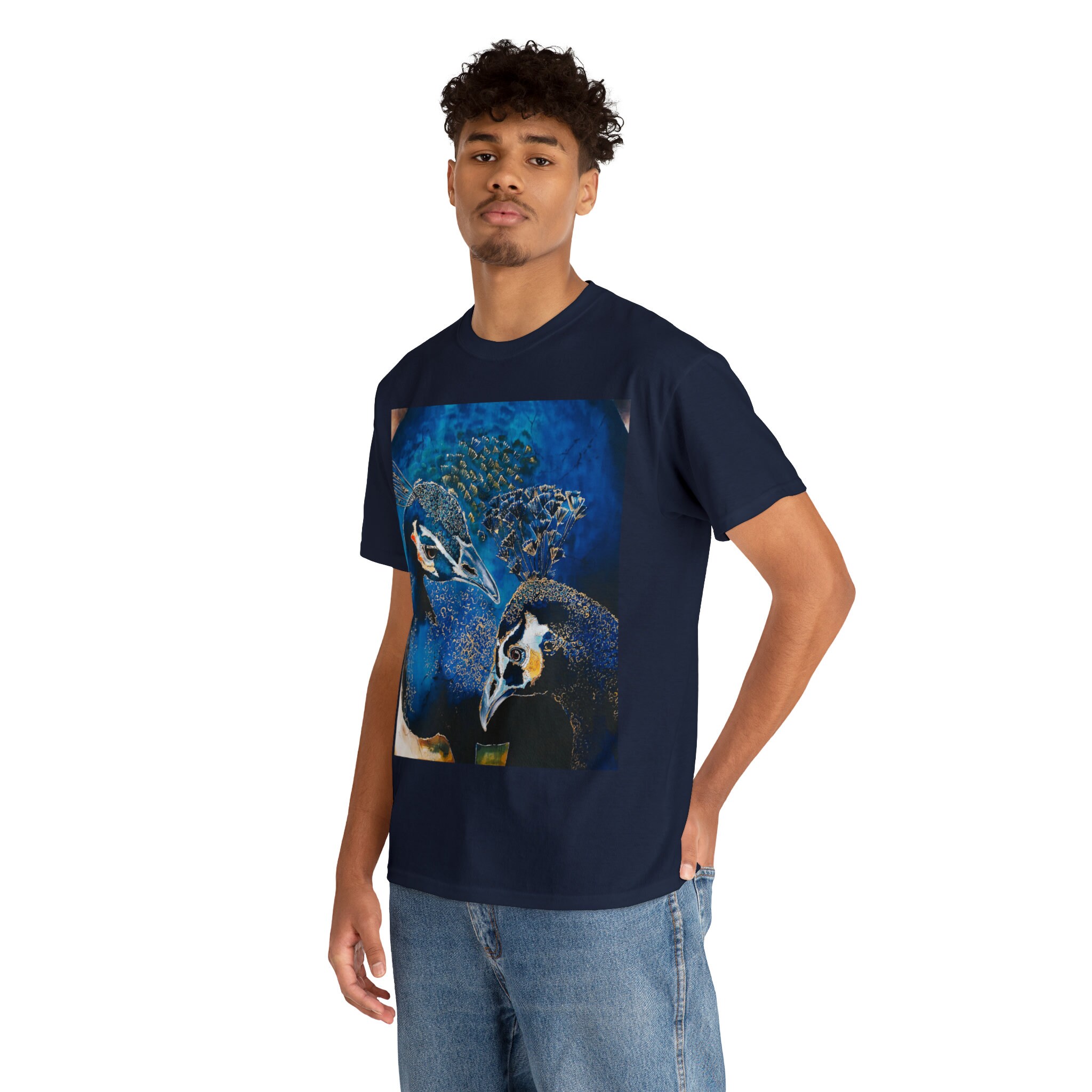 Blue Peacocks T-shirt Unisex Basic Cotton Tee Avian Art Shirt - Etsy