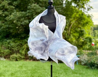 Silver Moon Hand Dyed Silk Scarf, Smoky Gray Wrap Shawl, Lightweight Sheer Habotai